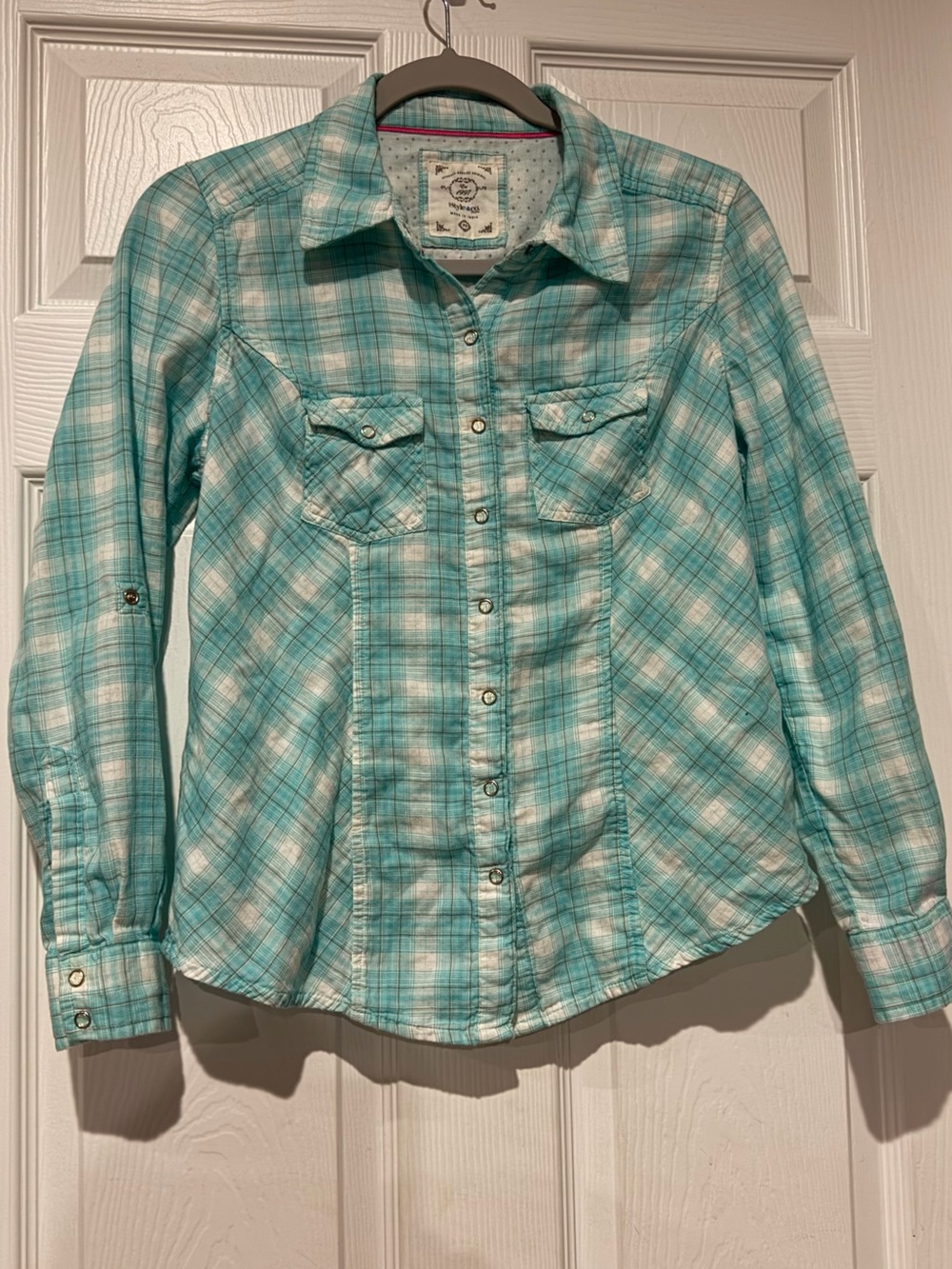 Style & Co. Aqua Plaid Button-Down Shirt